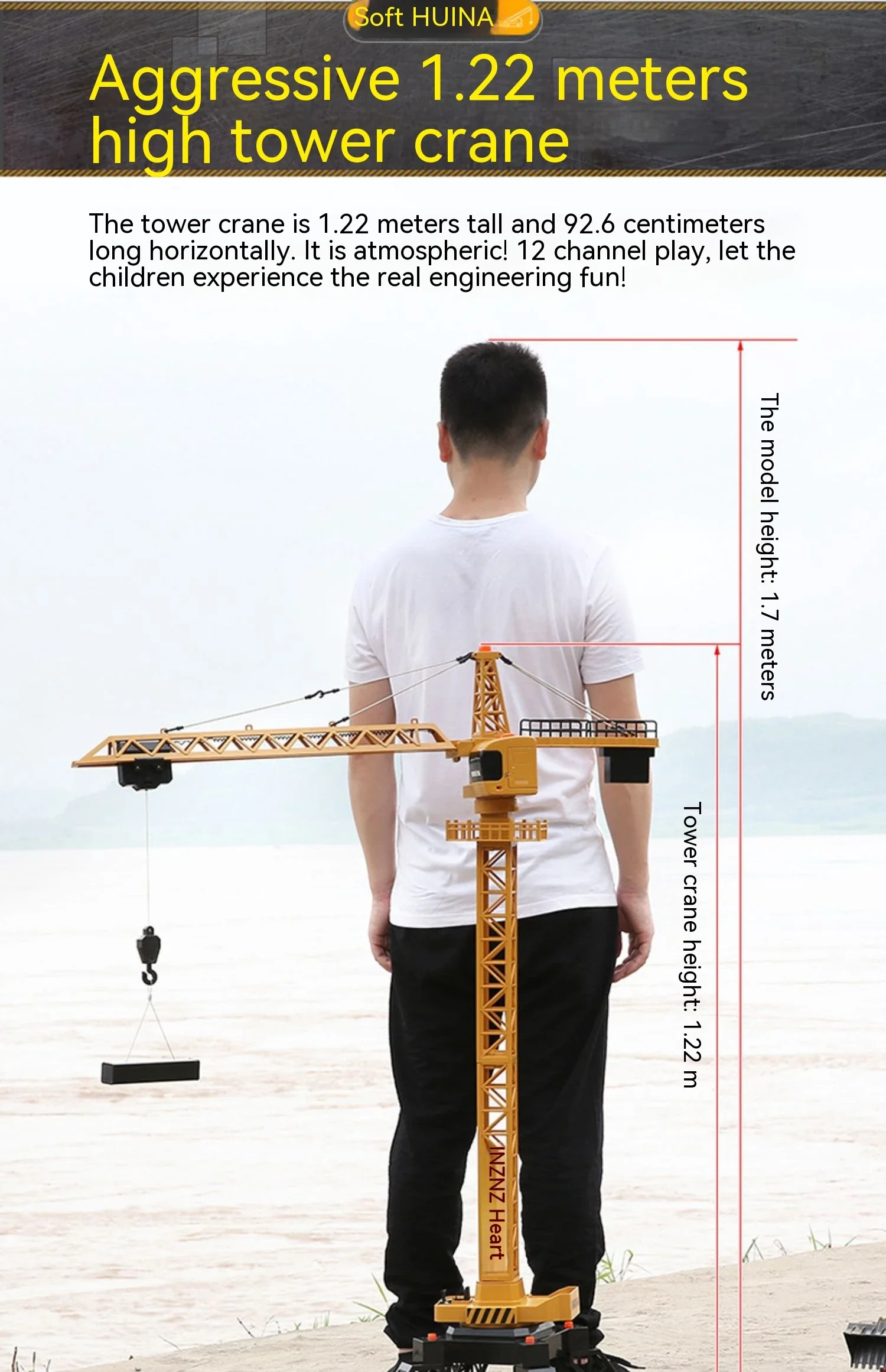 1:14 Remote Control Alloy Lifting Crane Toy New Huina 1585 Rc Engineering Vehicle Model Tower Crane Children's Outdoor Toy Gift 4