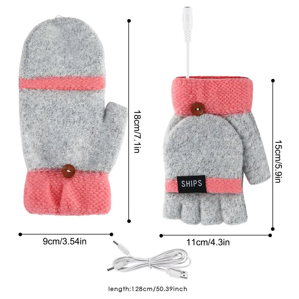 USB Electric Rechargeable Mitten Winter Heated Gloves Full&Half Finger Warmer 5