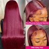 Perruque Lace Front Wig naturelle lisse, cheveux humains, couleur bordeaux 99J, haute densité 200, 13x6, HD, ultraviolette, 13x4, pour femmes