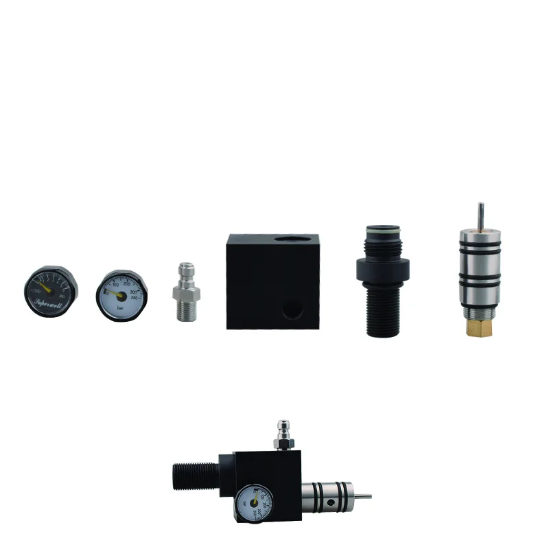 วาล์วจ่ายอากาศดำสำหรับดำน้ำแบบสกูบา HPA ทำจากอะลูมิเนียมและสแตนเลส พร้อมข้อต่อแบบปลดเร็วสำหรับถังอากาศ ใช้ได้กับสถานีดำน้ำและตู้ปลา 1