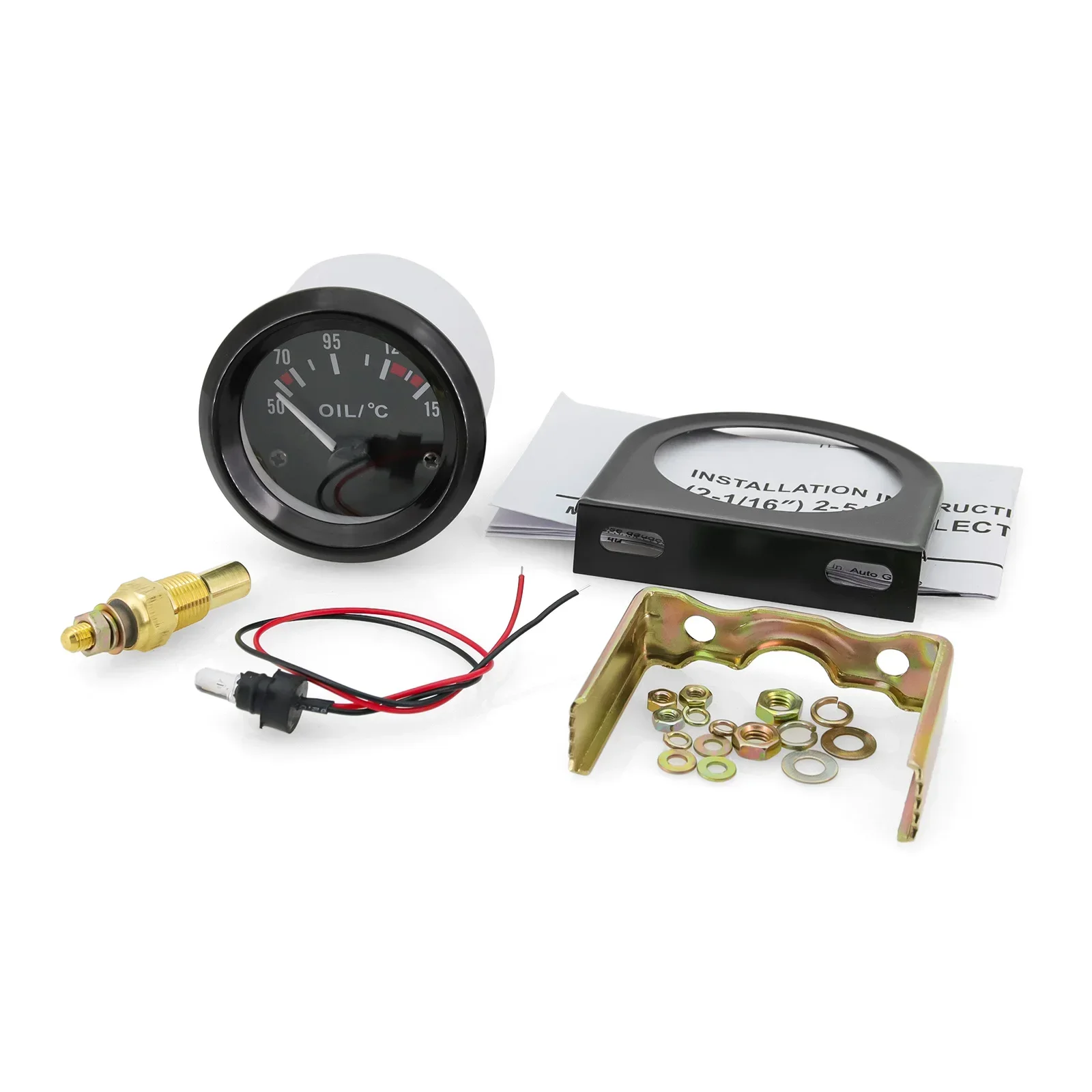 Automobile Gauge 2" 52MM Black Water Temperature /Oil Temperature/Oil Press Psi/Voltmeter/Fuel Level Gauge Car Meter with Bracket Pod Holder 12V
