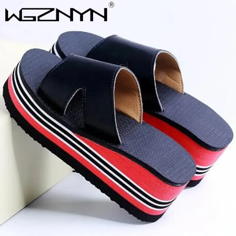 

Шлепанцы женские на высоком каблуке, сланцы, модные сандалии на танкетке, Роскошная мягкая искусственная кожа, повседневная обувь, танкетка, летние