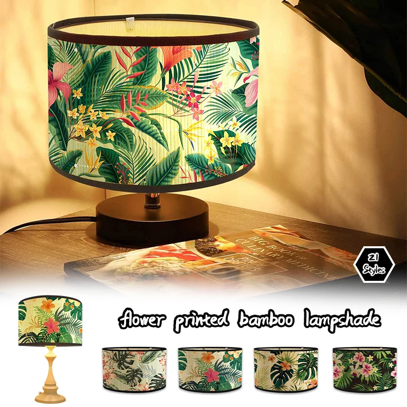 Description Picture 2 of itemJapanese Style Retro Lampshade Bamboo Light Cover Flower Print Bar Cafe Homestay Decor Chandelier Wall Lamp Lampshade Bamboo Art