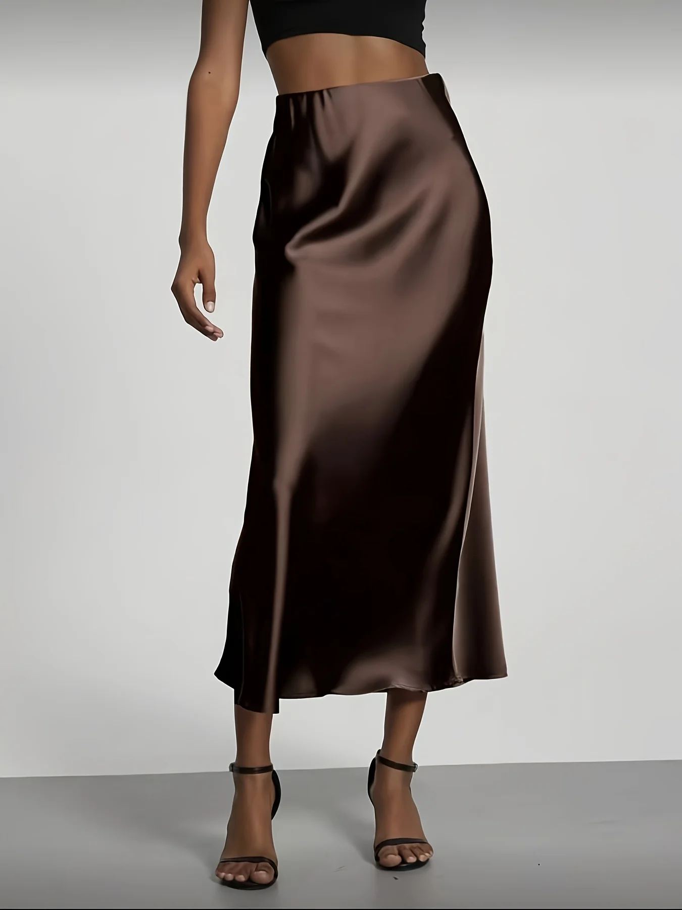 Women's Satin Midi Skirt, High‑waisted Slim Straight, Elegant Draping, Mature Versatile for Commute, Vacation & Parties 4