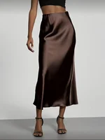 Jupe midi en satin pour femme, taille haute, coupe droite ajustée, drapé élégant, polyvalente et élégante pour le quotidien, les vacances et les soirées 4