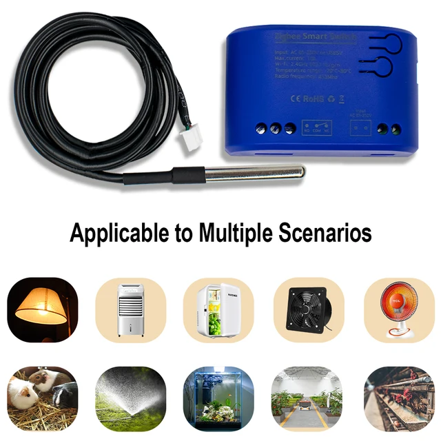 Zigbee Smart Temperature Switch 16A 2000W With Temperature Sensor Thermostat Data Monitoring Compatible With Alexa,Tuya 3