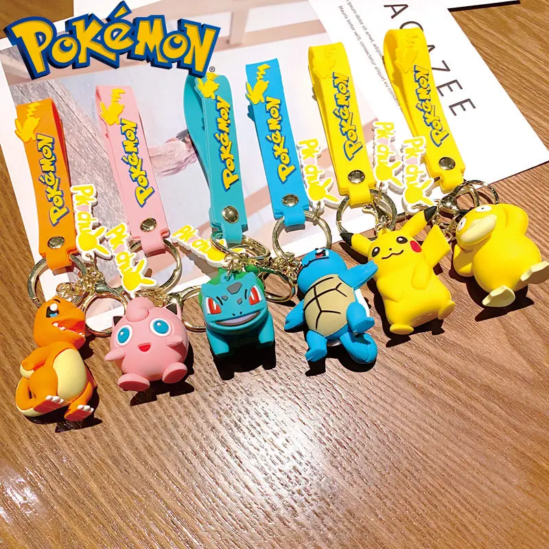 

Wholesale Cute PVC Pokémon Keychains Pikachu Car Backpack Keychain Accessories Charmander Anime Keyring Children's Birthday Gift