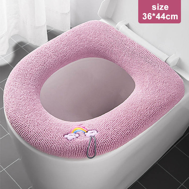 Thickened Household Soft Mat with Handle for Four Seasons Toilet Seat Cover Knit Toilet Cushion Thick Plush Warm Pads