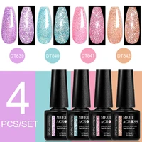 MEET ACROSS 4PCS/SET Reflective Gel Nail Polish Pink Purple Blue Glitter Semi-permanent UV Gel Nail Art Varnish For Manicure 2