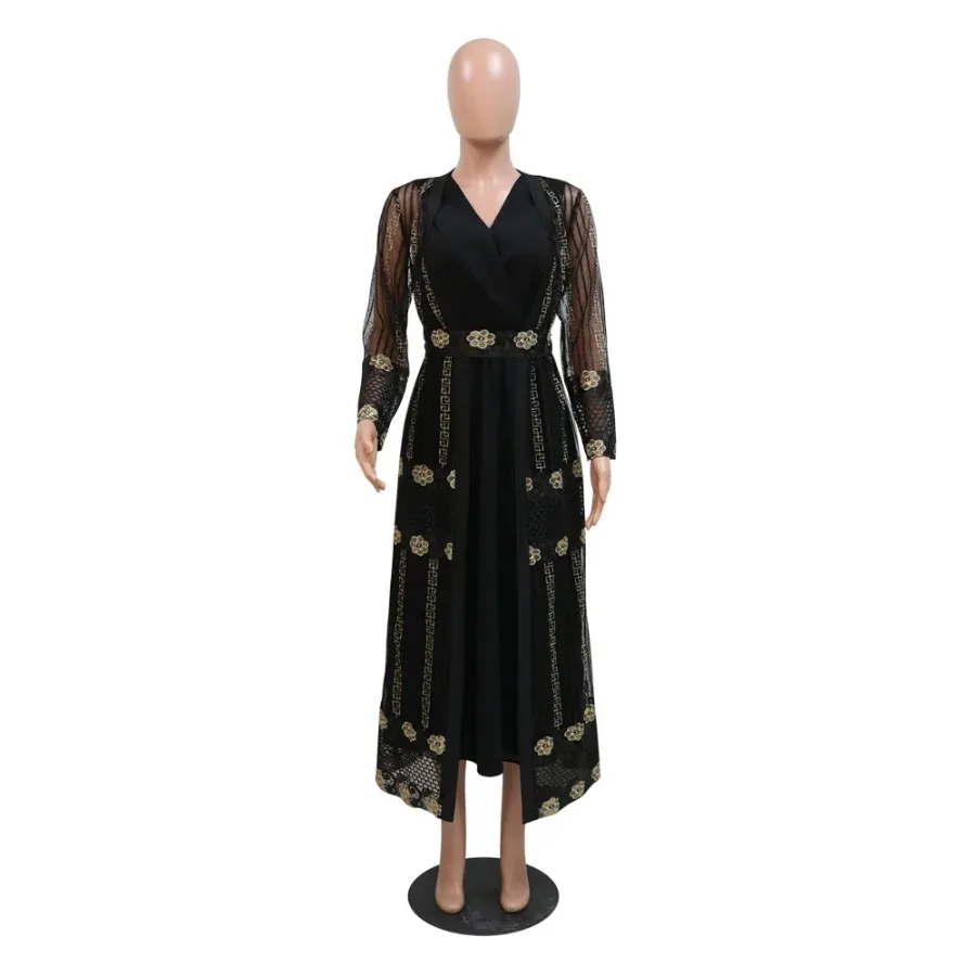 Eid Muslim Party Dress Women Caftan Abaya 2 Piece Set Embroidery Ramadan Abayas Kaftan Vestidos Cardigan Robe Dubai Arab Turkey
