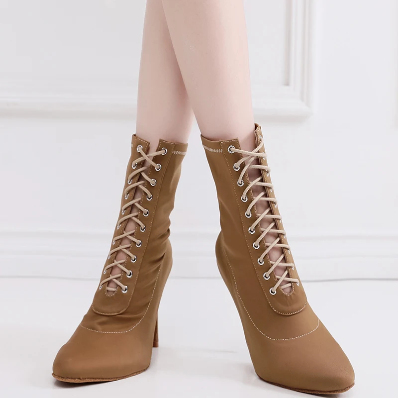 Ladies Lace Up Dance Boots for Girls Elastic Band Modern Jazz Dancing Shoes Woman Closed Toe High Heel Booties for Girls
