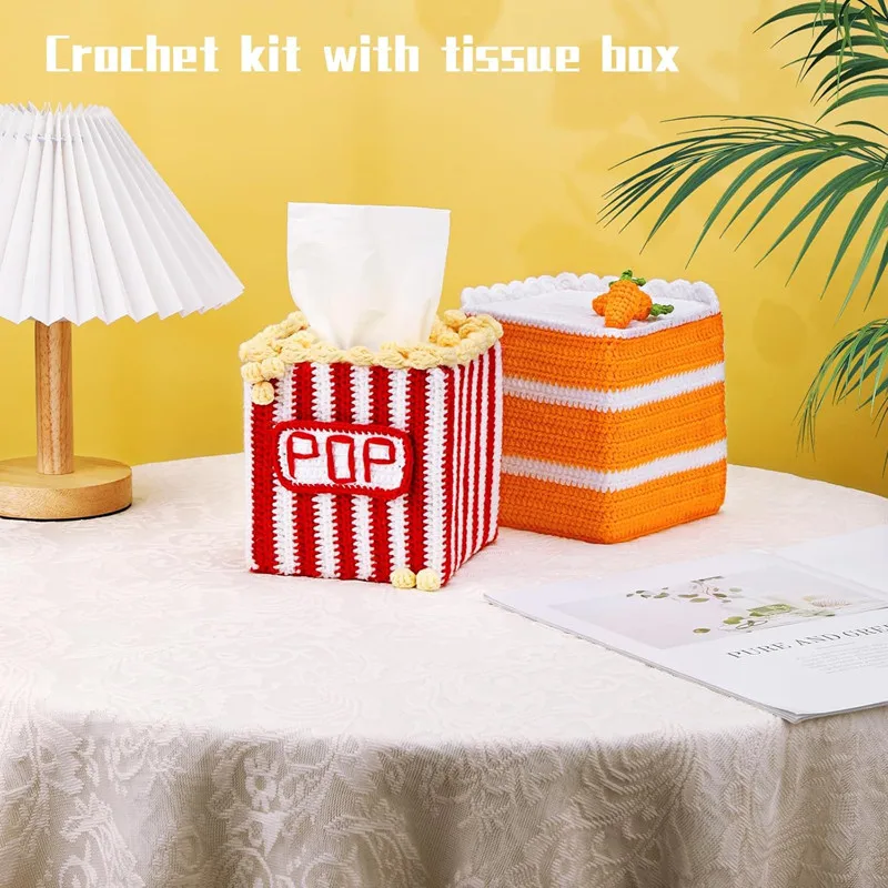 IMZAY Unfinished Crochet Kit for Beginners Knitting Starter Kit Tissue Box Cover Holder with Step-by-Step Video Tutorials