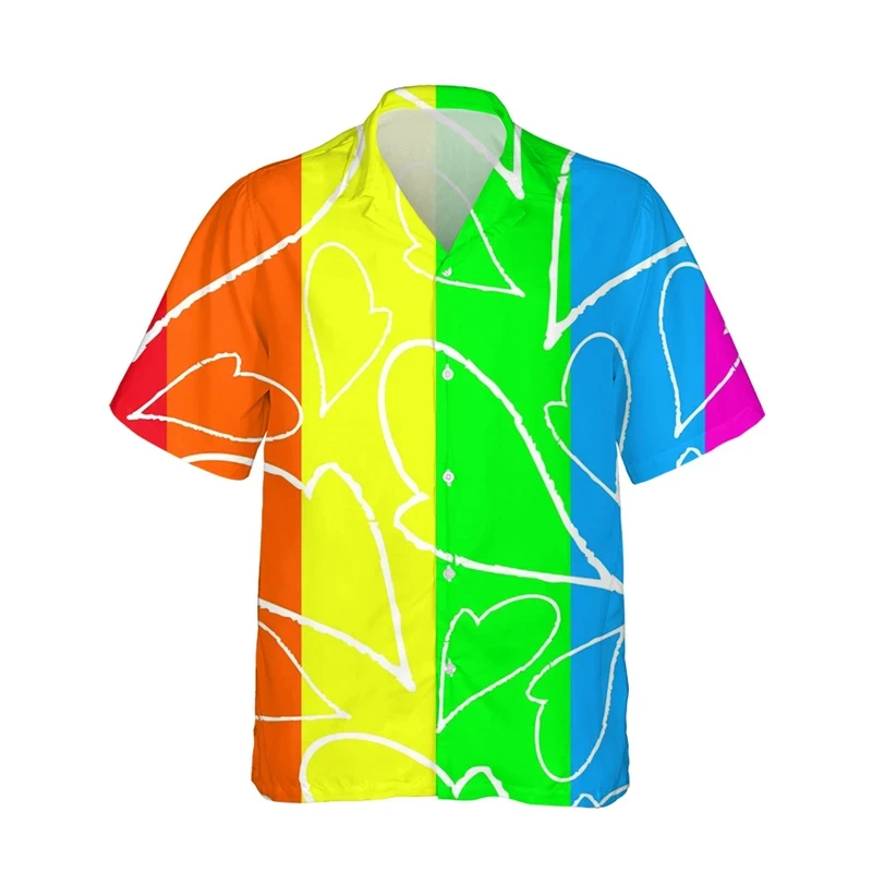 thumbnail image 1 of Camisetas con la bandera del arcoíris LGBT para hombres y mujeres, camisetas con estampado 3D, personalidad, solapa fresca, botón único, blusas de verano de manga corta, 1 of 5