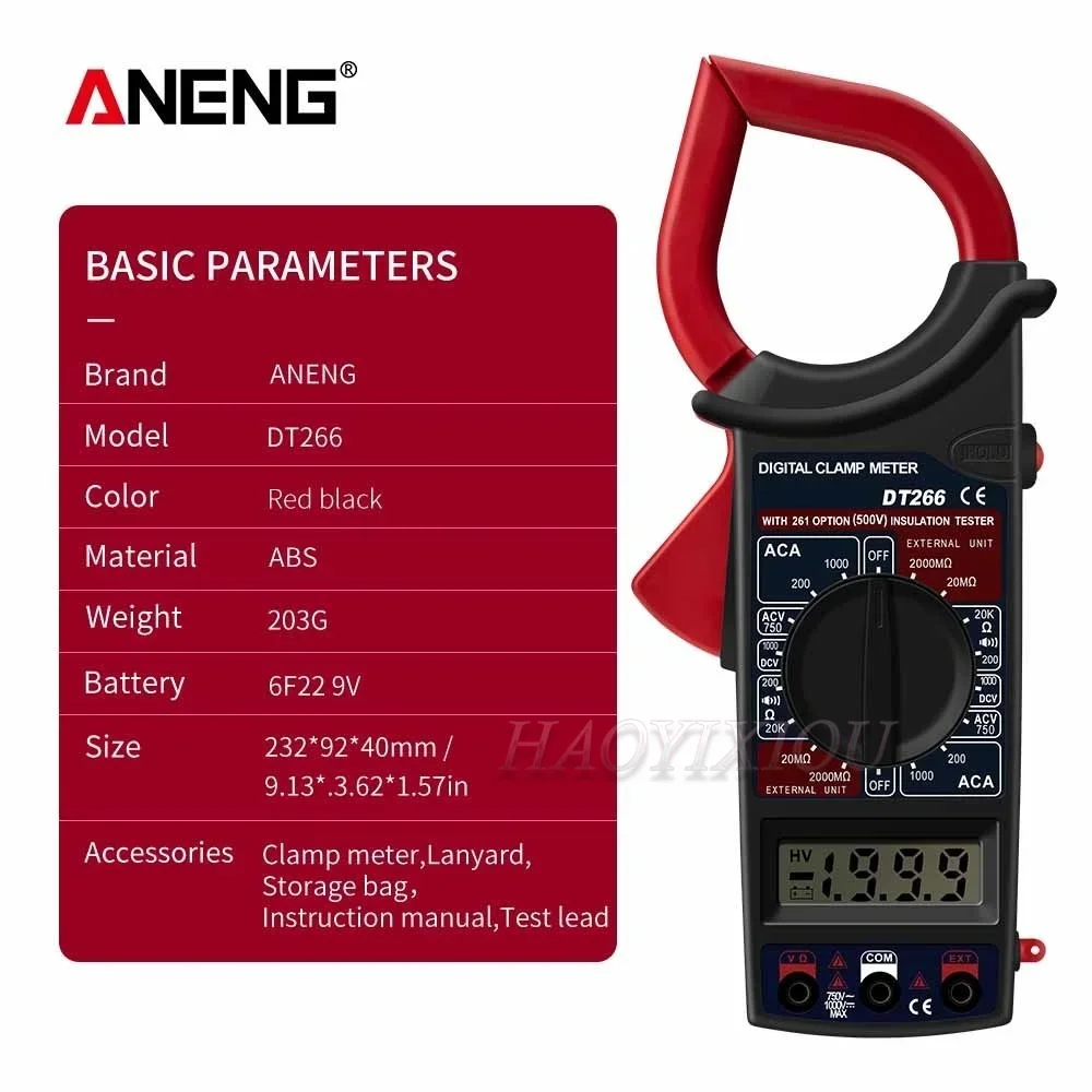 ANENG LCD 1999 카운트 디지털 트루 RMS 전문 클램프 계량기, AC DC 전류 전압 테스터, 멀티미터 펜치 전류계, DT266