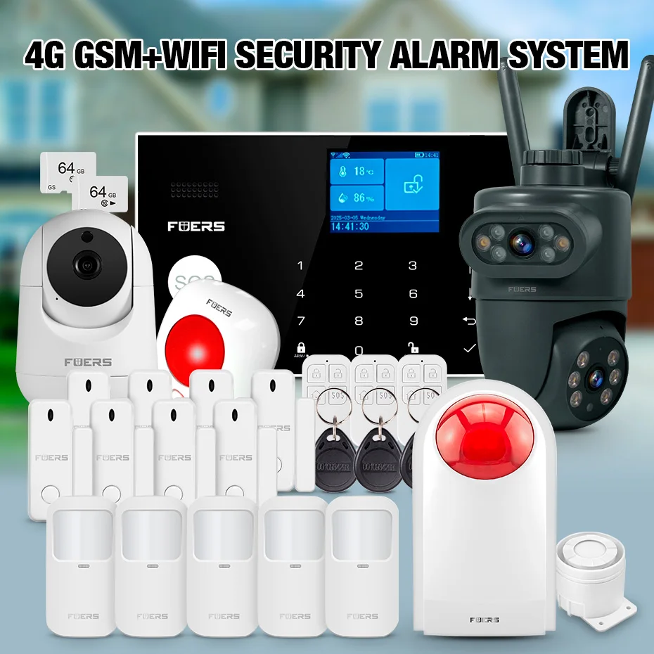 ระบบเตือนภัยอัจฉริยะ FUERS Tuya Smart WIFI 4G ระบบเตือนภัยไร้สายสำหรับบ้าน ป้องกันขโมย พร้อมกล้องตรวจจับความเคลื่อนไหว เซ็นเซอร์ตรวจจับควัน 1