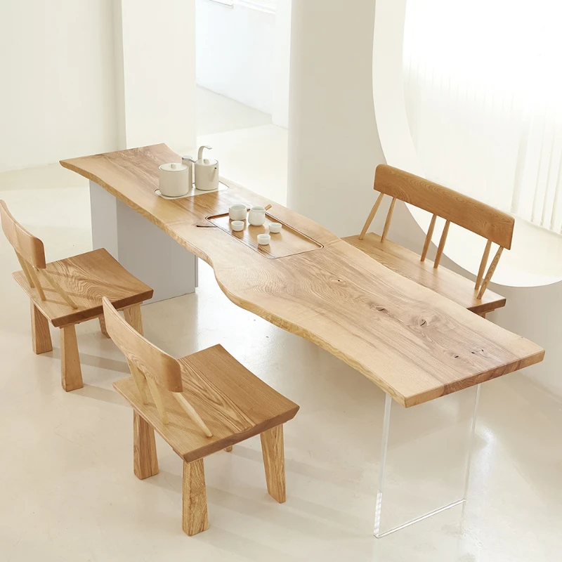 White wax wood solid wood tea table, large board table, modern, simple, light luxury, embedded balcony, small tea table,