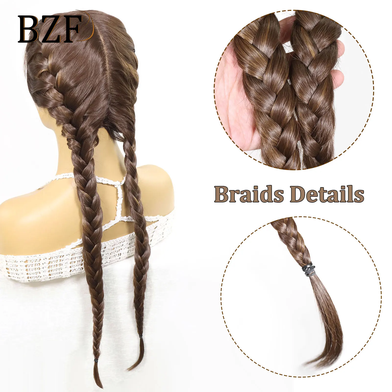 26Inch Brown Braided Wigs Middle Part Synthetic Double Dutch Box Braided Wig With Baby Hair Pink/Red Lace Front Wigs For Women