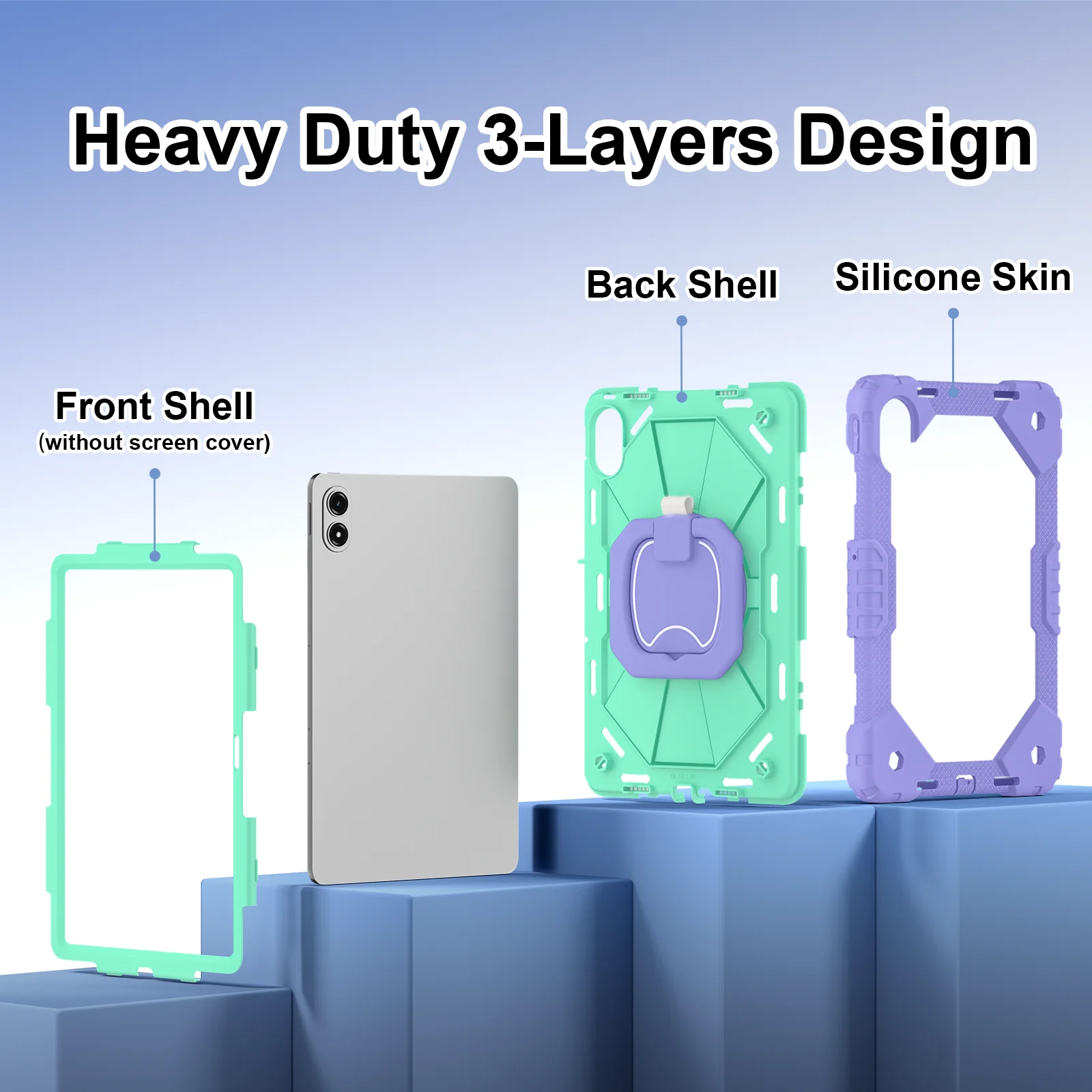 Heavy Duty Shockproof Tablet Case with Stand & Shoulder Straps - Silicone + PC