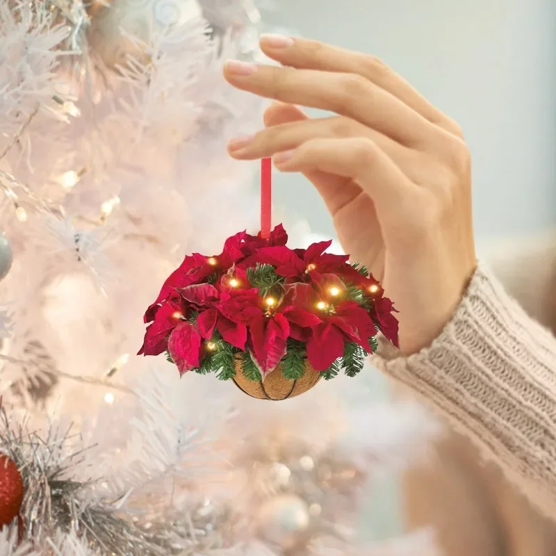 Christmas Pendant Artificial Hanging Flower Basket 2D Garland Plant Christmas Tree Ornament Decoration