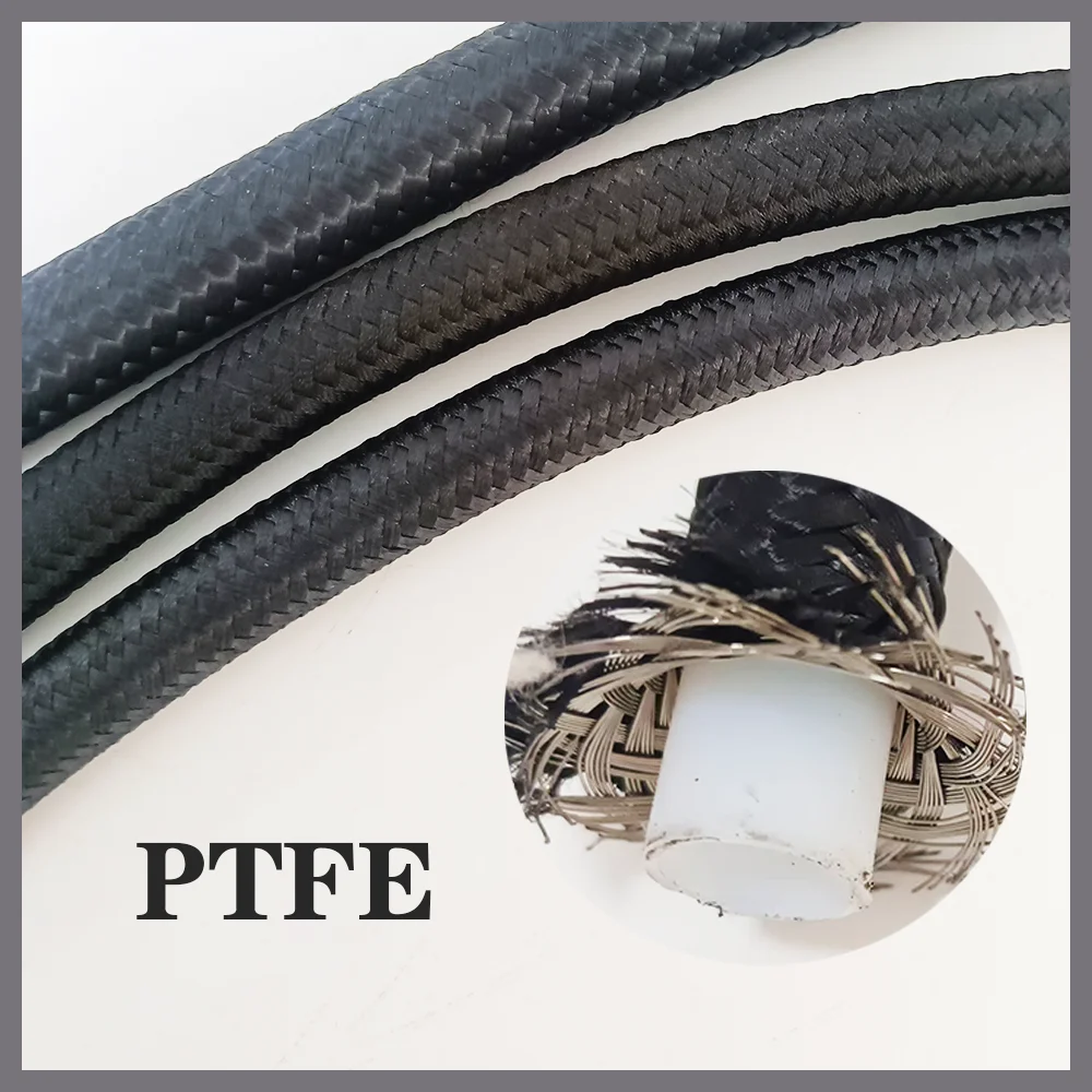 1M AN4-AN20 PTFE Hose Nylon Braided PTFE Pipe Car E85 Fuel Hose Oil Gas Cooler Line Turbo Pipe Brake Tubing Black