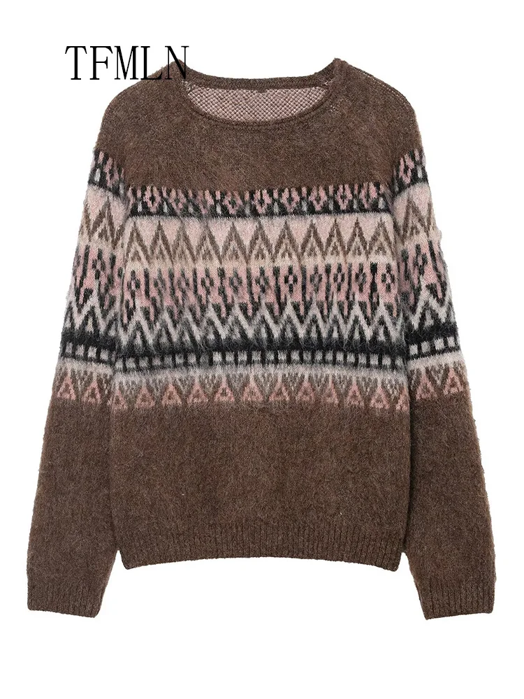 2025 Autumn Women Causal Striped Knitted Sweaters Retro Loose O-neck High Street Soft Pullover Top Fashion Long Sleeve Knitwear