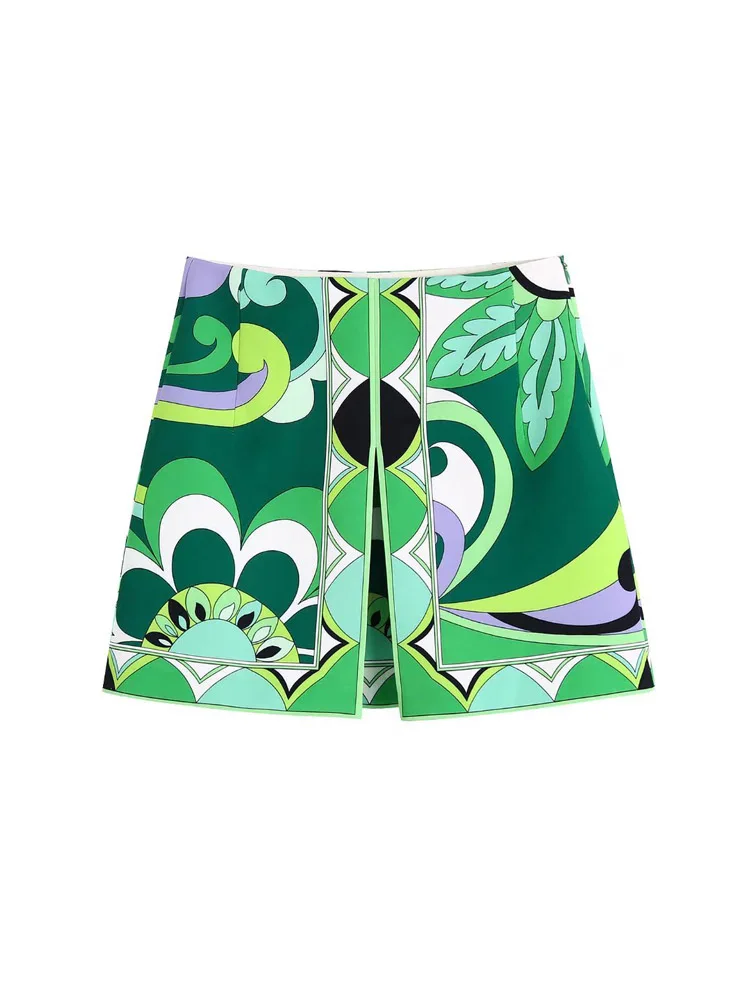 satin skirt KUMSVAG 2022 Summer Women Casual Mini Skirts Print Side Zipper Satin Split Female Fashion Street Beach Skirt Clothing ruffle skirt