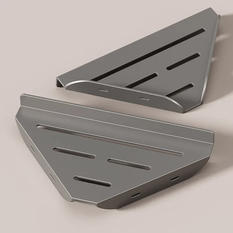 Bathroom Storage Shelf Bathroom Triangle Drain Shelf No Drilling Wall Mounted Cosmetic and Toiletries Hollow Carbon Steel Shelf with Hooks