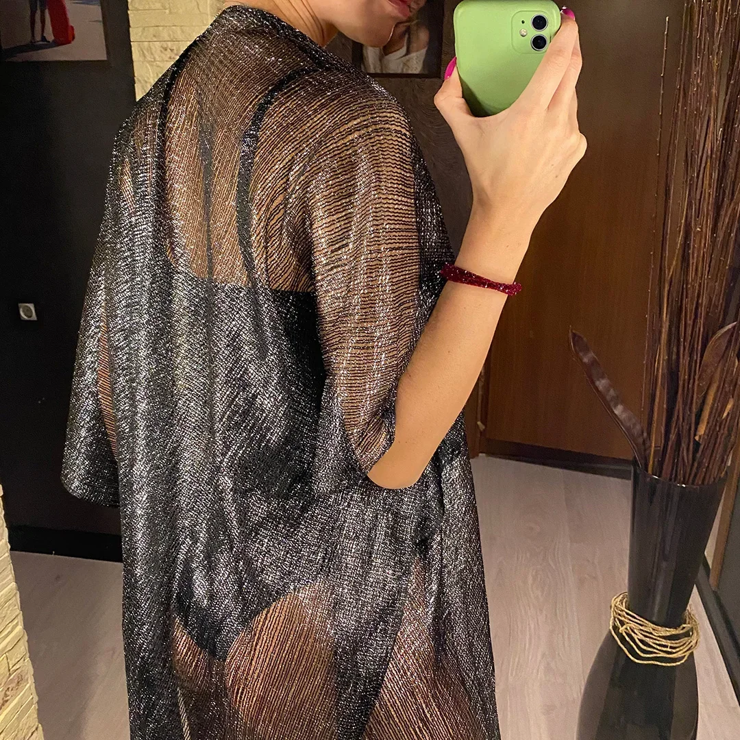Sexy Fringe Tassel Mesh Sheer Shiny Knitted Tunic Beach Cover Up Cover-ups Beach Dress Beach Wear Beachwear Female Women