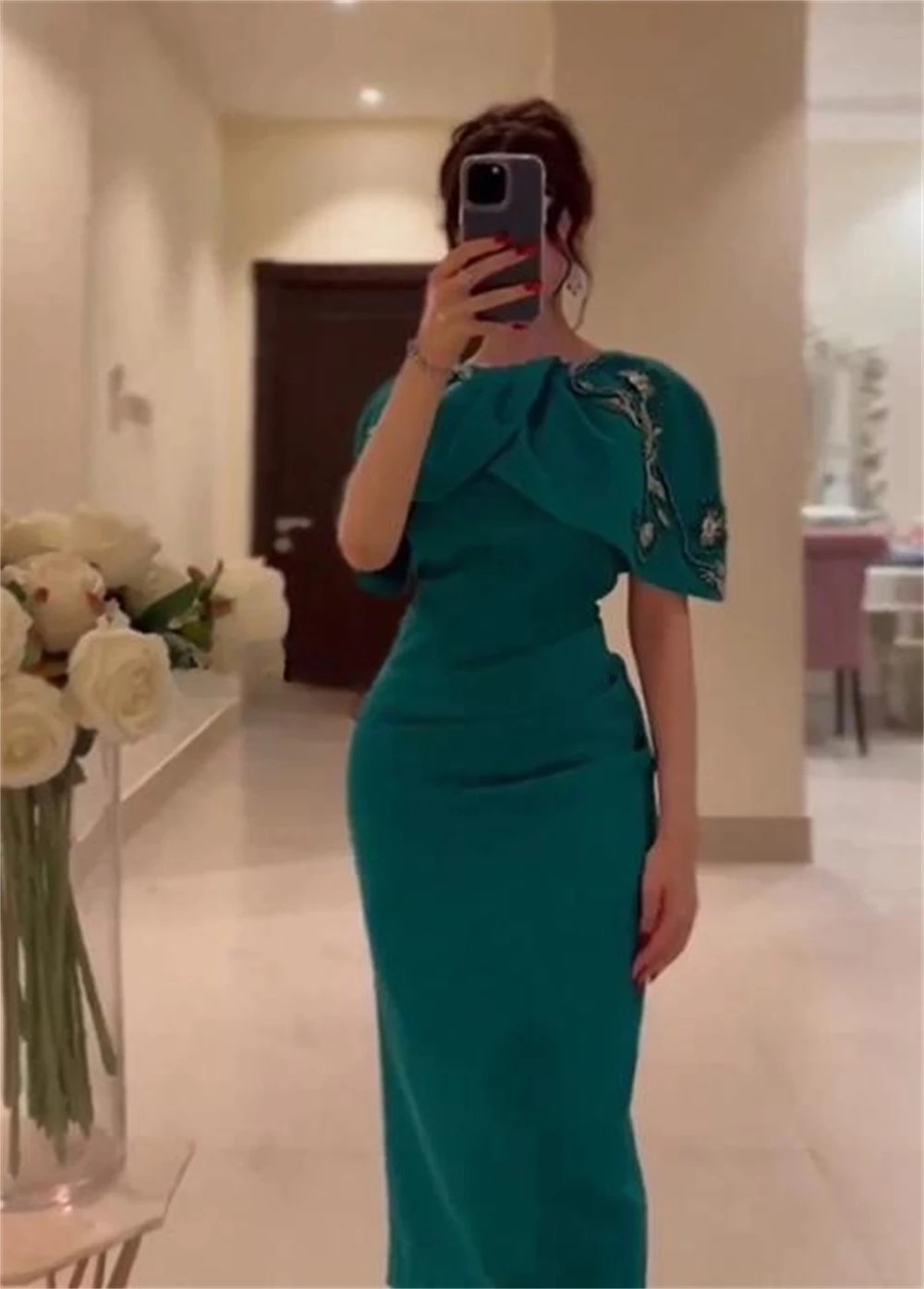 Women Prom Dresses Sparkle Jewel Sheath Cocktail Sequin Flowers Evening Gown