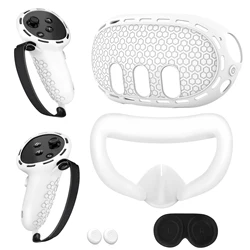 Enhanced Silicone Protective Case Set for VR: 4 - in - 1 Accessory Bundle with Controller Grip, Headset Shell, and Face Cover (WHITE)