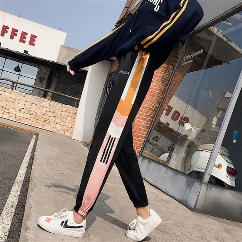 

Streetwear High Waisted Striped Casual Pants Spring Black Sports Running Sweatpants Trousers Y2k Pants Women Baggy Pantalones