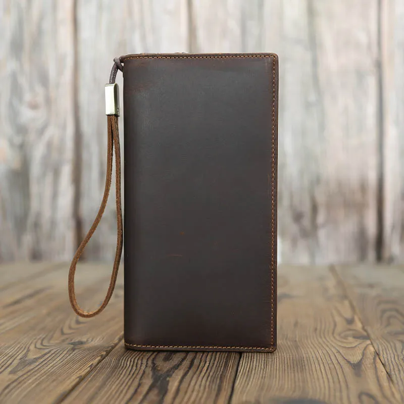 

Luufan Crazy Horse Leather Purse For Men Clutch Purse Card Holders Vintage Inner zipper Genuine Leather Long Wallet Phone Pocket