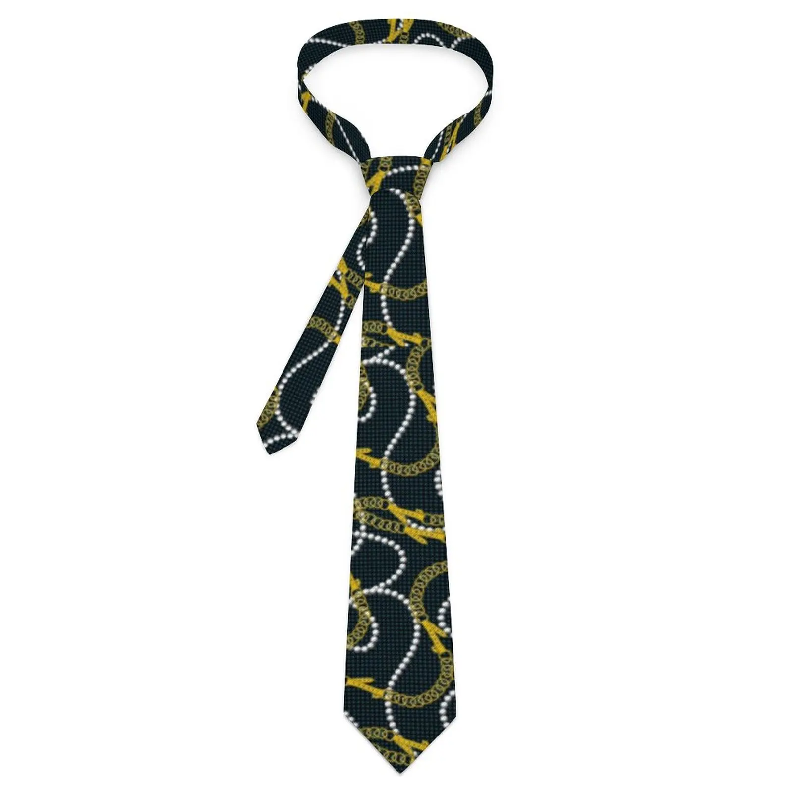

Gold Chains Tie Modern Pearls Print Neck Ties High Quality Classic Casual Collar Tie For Men Cosplay Party Necktie Accessories