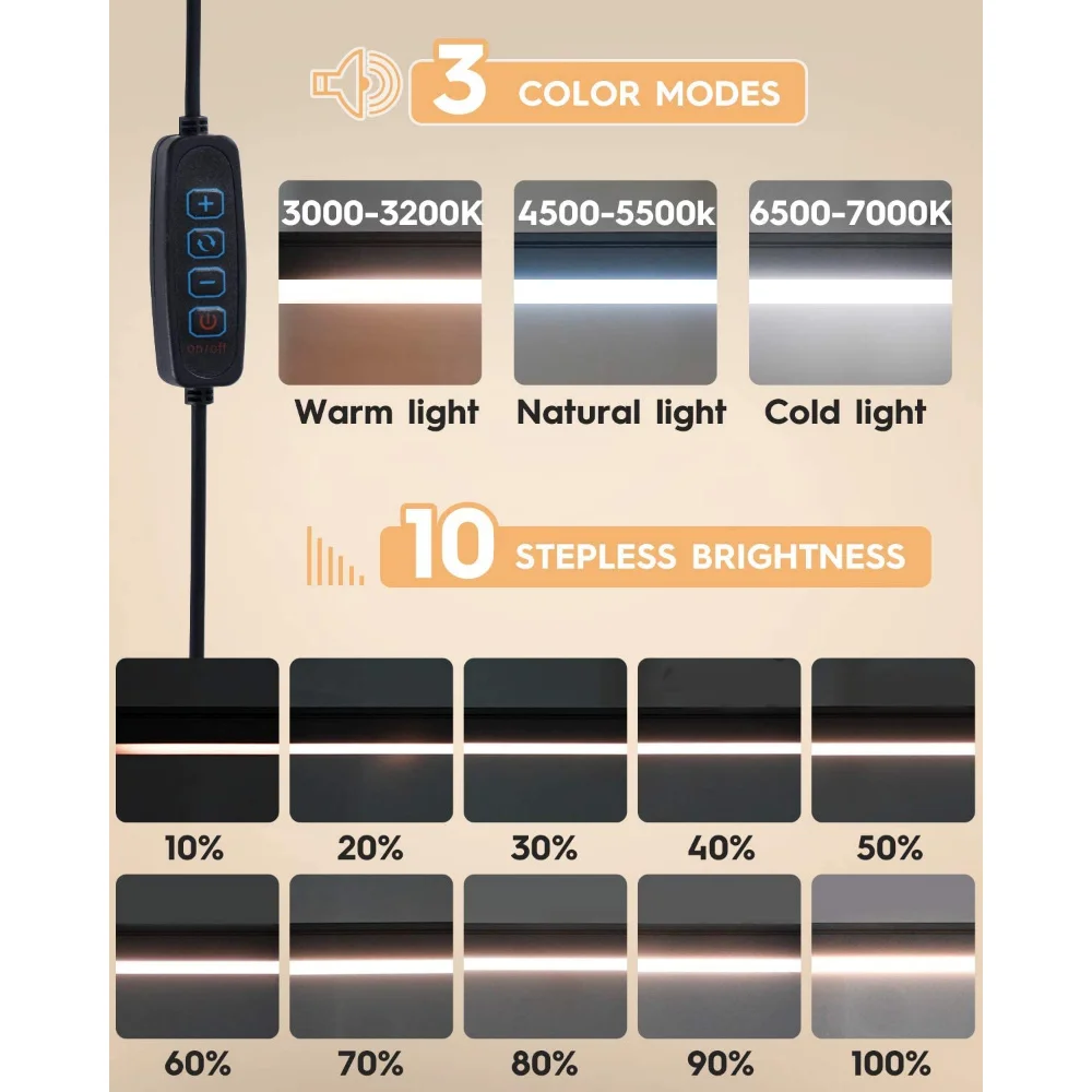 LED Desk Lamp with Clamp 10W Swing Arm Desk Lamp Eye-Caring Dimmable Desk Light with 10 Brightness Level, 3 Lighting Modes 4