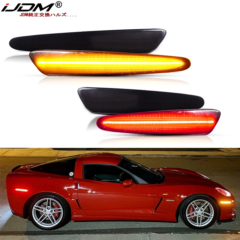 Kit Luci Di Posizione Laterali A LED Per Chevy Corvette C6 2005-2013 – Anteriore Ambra E Posteriore Rosso – Lenti Fumé – Plug And Play - 2