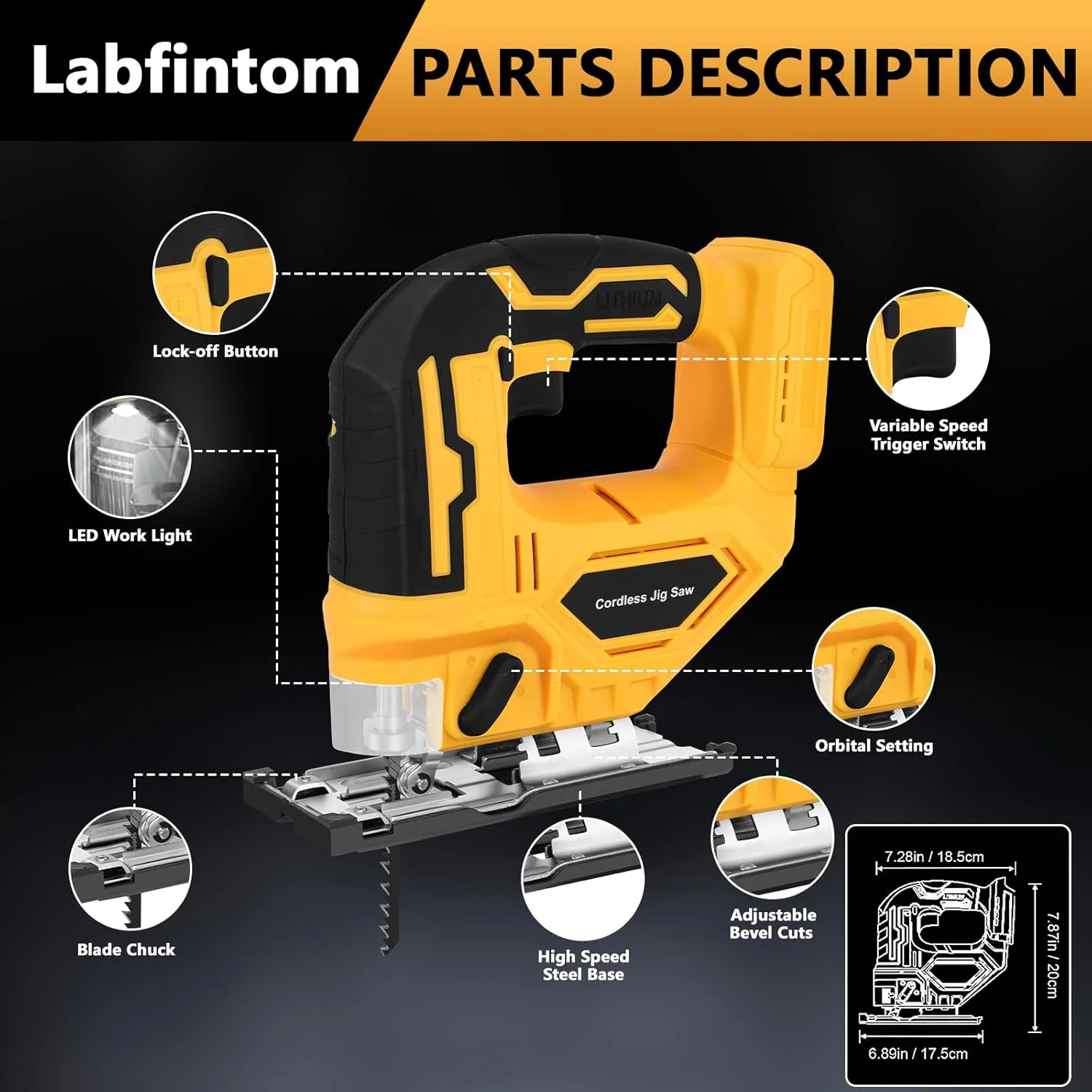 Beveled Cuts Cordless Jigsaw Tool Brushless Motor 2900RPM 45 Degree LED Light 4 Curve Cuttings for Dewalt 18V/20V Max Battery cordless jigsaw