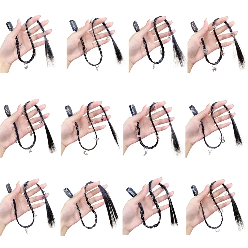 

Braided Hair Extension Clip in Long Hair Extensions Natural Soft 20in Black Synthetic Hairpieces for Women Daily Wear