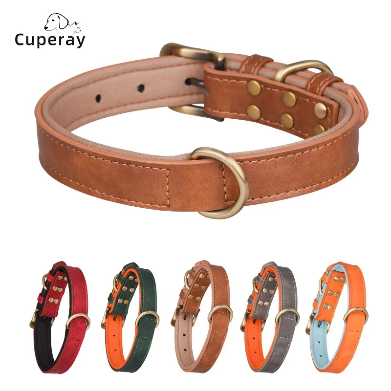 

Leather Dog Collar Padded Pet Collars Adjustable Dog Collar Strong& Durable for Small Medium Dogs Pet Shop Bulldog Bull Terrier