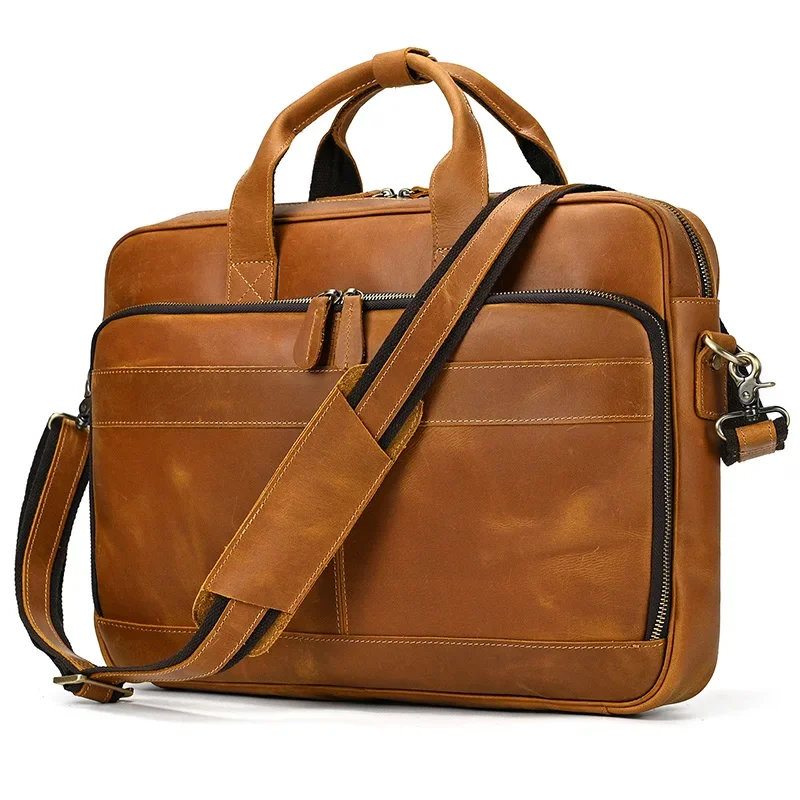 Genuine Leather Business Laptop Tote Bag for Men