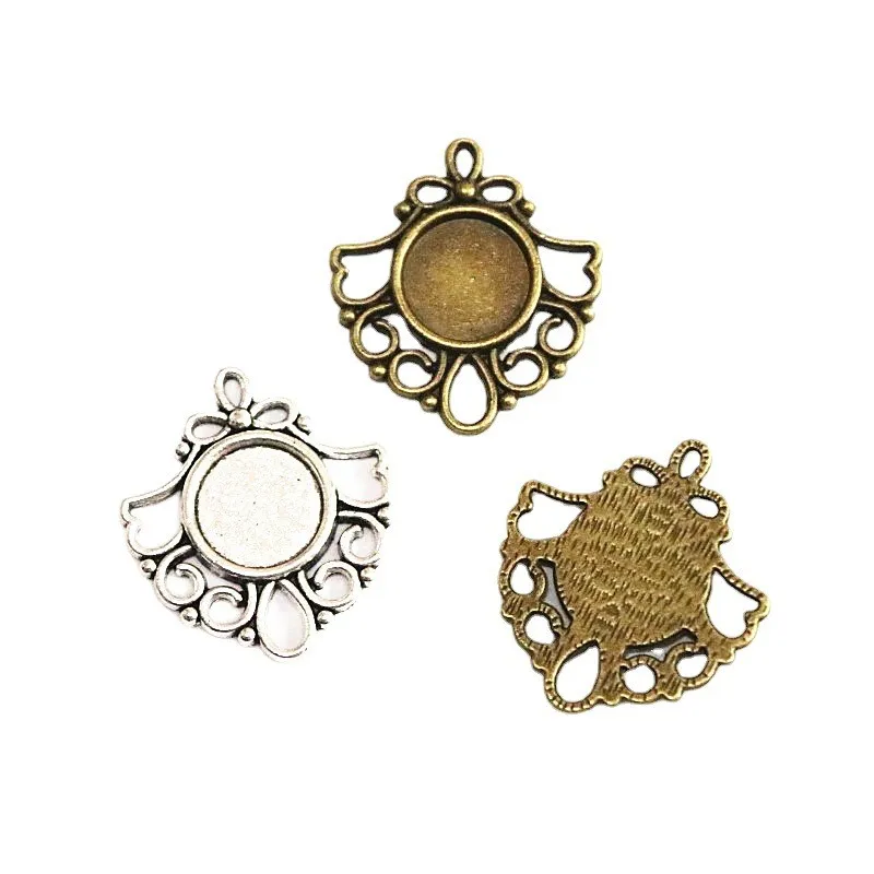 

20Pcs 12MM Inner Size Antique Silver Plated Bronze Color Base Setting Charms Tray Pendant Diy Accessories 29*25.8MM