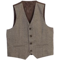 Men's Suits Vests Deep V Neck Simple Herringbone Tweed Slim Fit Single Breasted Business Men's  Waistcoat  For Wedding 1