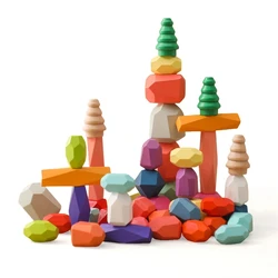 Colorful Wooden Rainbow Stacker Balancing Stones - Montessori Educational Toy (48PCS)