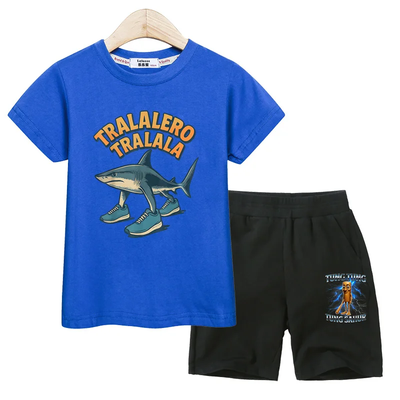 Children's Italian Brainrot Clothes Boys Summer T-shirt Tralalero Tralala Shorts Short Sleeved 2-piece Sets 4 Children's Italian Brainrot Clothes Boys Summer T-shirt Tralalero Tralala Shorts Short Sleeved 2-piece Sets - Image 4