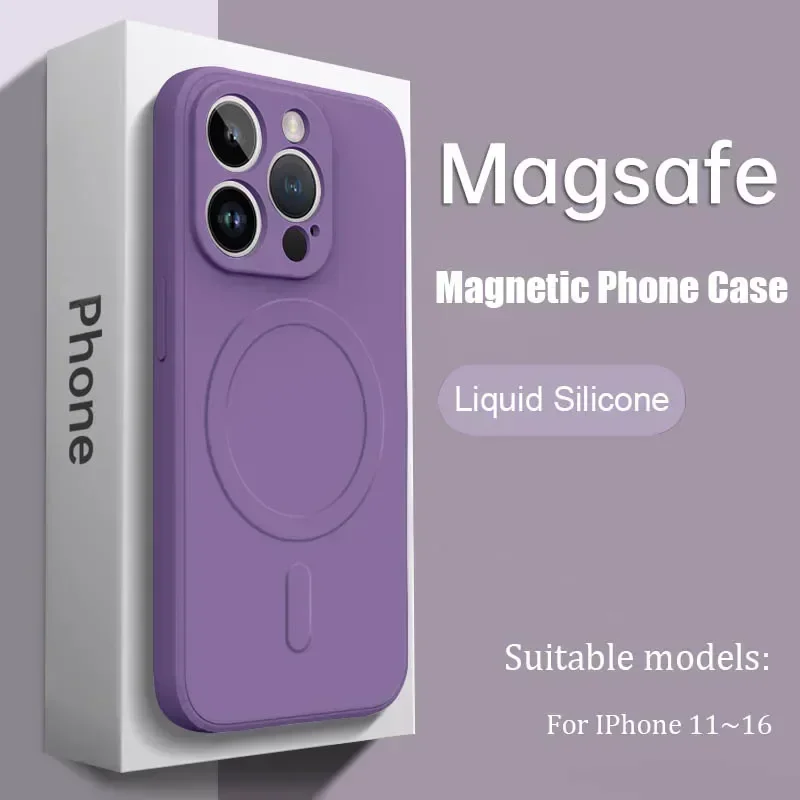 Luxury Magnetic Liquid Silicone Soft Phone Case with Wireless Charging Compatibility