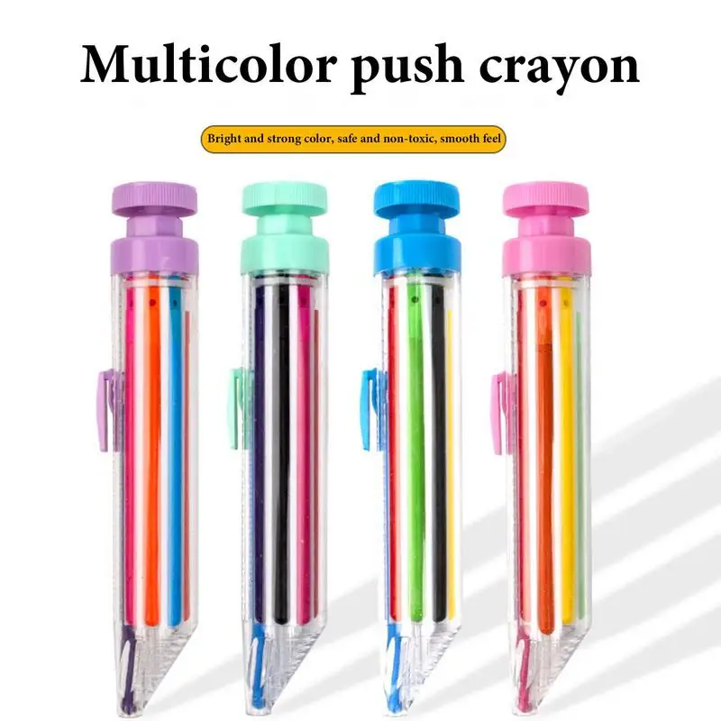 

8 In 1 Multicolor Crayons Pens Nontoxic Washable Retractable Safety Crayon Pen Transparent Barrel Shuttle Stackable Toys Forkids