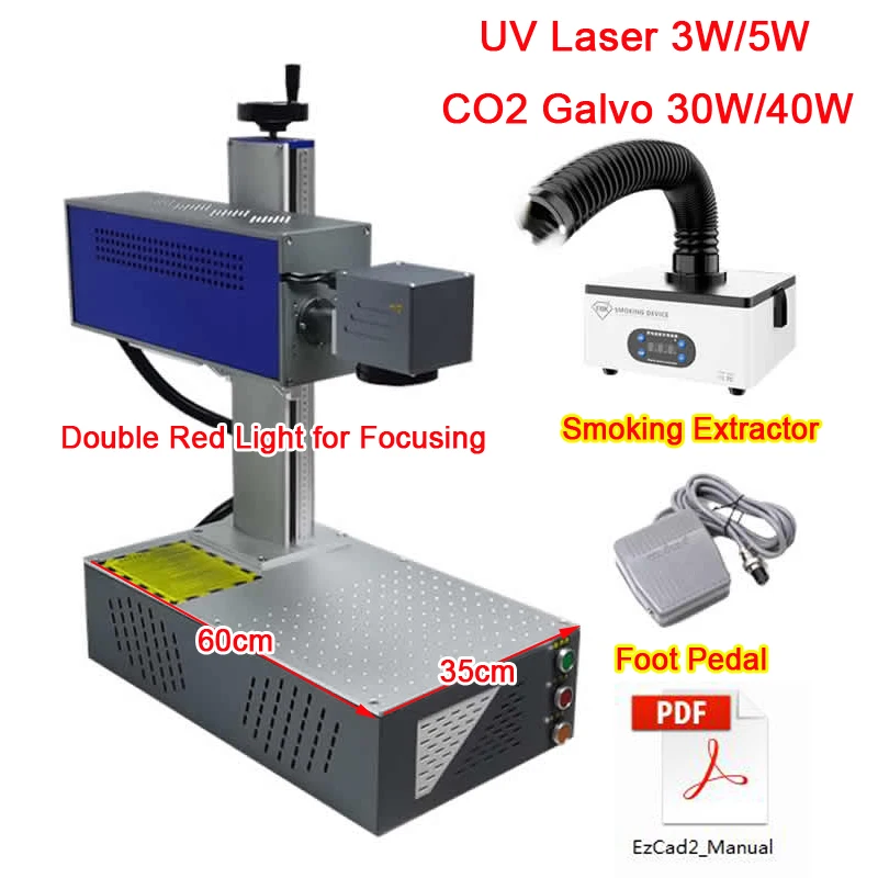 Co2 Galvo Laser 40W 30W Macchina Per Incidere Del Legno Laser Uv 3W 5W Macchina Per Marcatura Del Vetro Con Estrattore Per Fumatori 220V 110V Kit Lase
