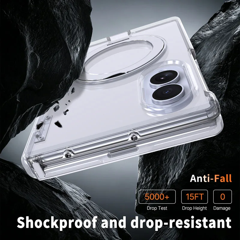 Ultra Slim Magnetic Foldable Phone Case with 360° Rotating Ring Stand and Hinge Cover