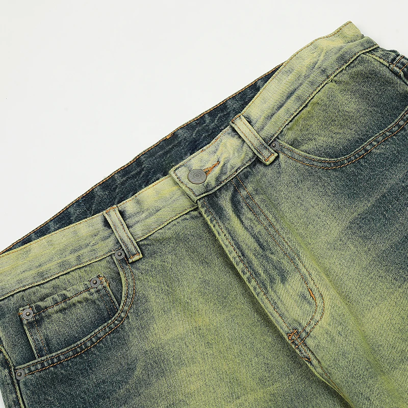 UPRAKF Washed Worn Distressed Jeans Pocket Denim Pants Casual Fashion Trousers Summer Streetwear Basic