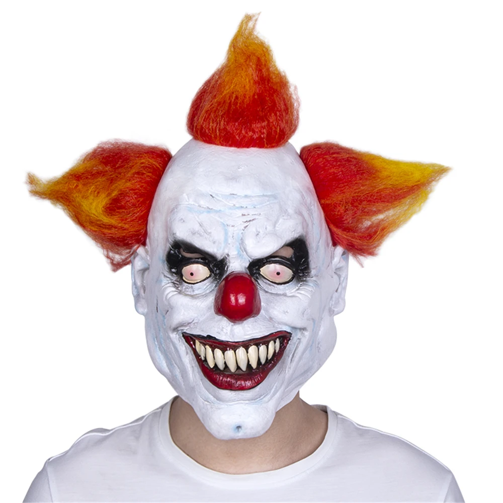 Cara Horrível, Assustadora, Assustadora E Feia De Palhaço Com Peruca  Vermelha Isolada No Fundo Branco. Máscara De Halloween Coulrophobia. -  Vetor De Ações Fotos, retratos, imágenes y fotografía de archivo libres de