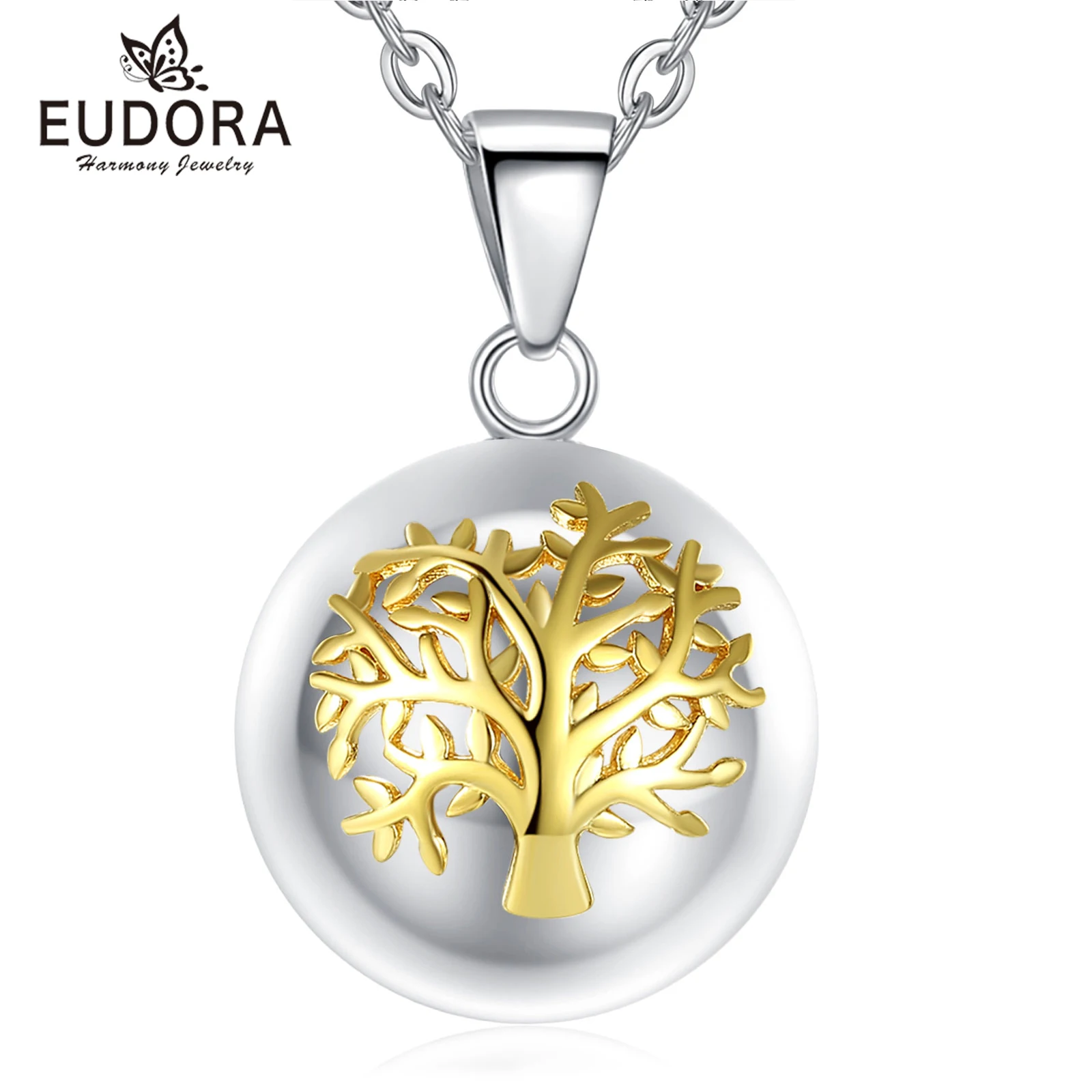

Eudora 20MM Harmony Bola Ball Tree of Life Pregnancy Chime Angel Caller Mexcian Bola Pendant Necklace Fine Jewelry for Women
